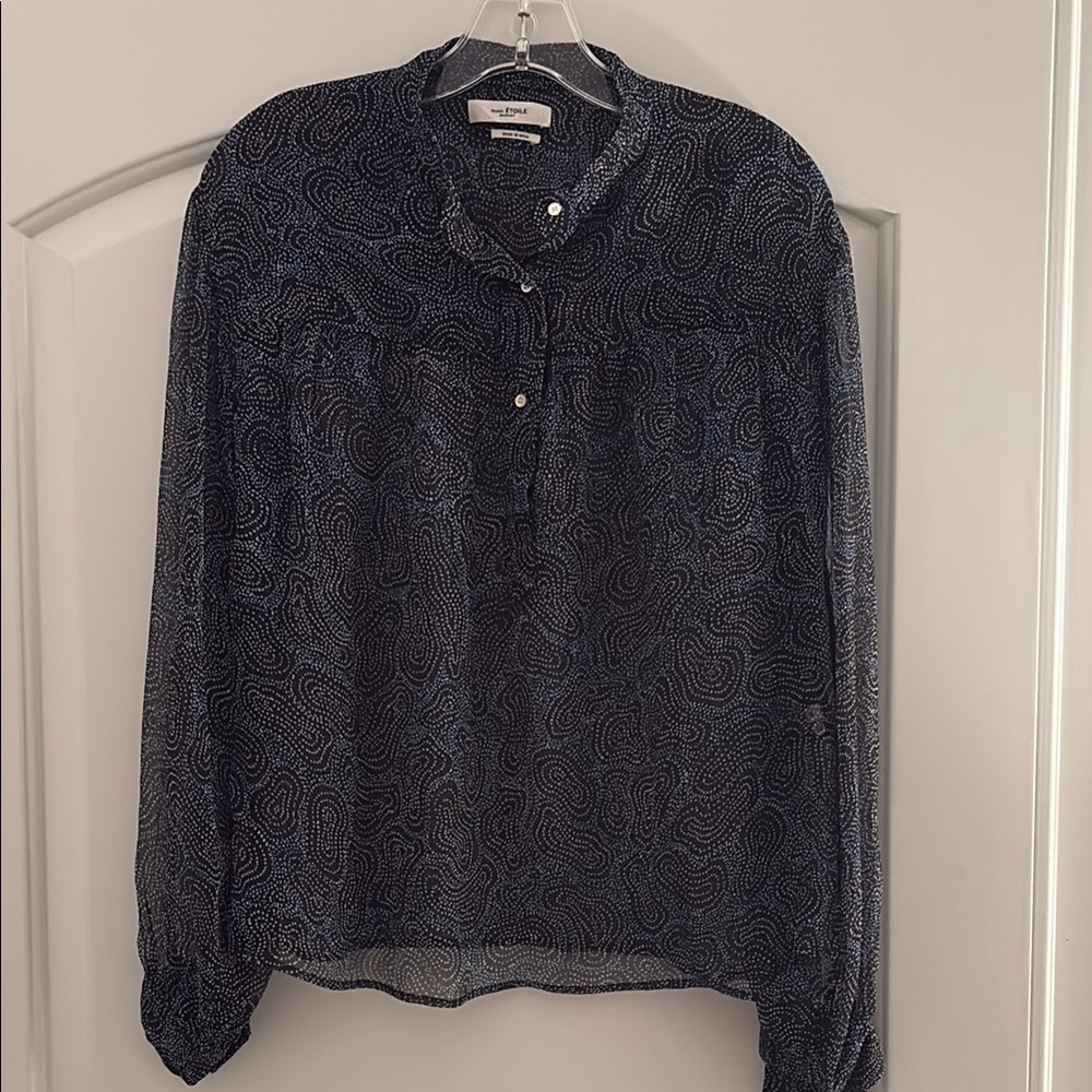 Isabel Marant Black Long Sleeve Mandarin Collar Blouse